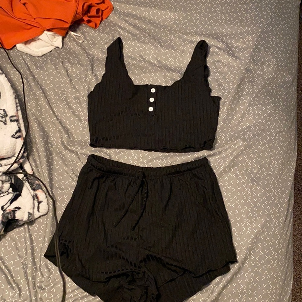 shein ribbed lounge set, size medium, black